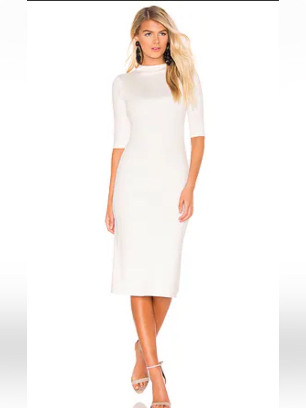 NWT Alice + Olivia Delora Off White Ponte Midi Sheath Dress Mock Neck Size 6